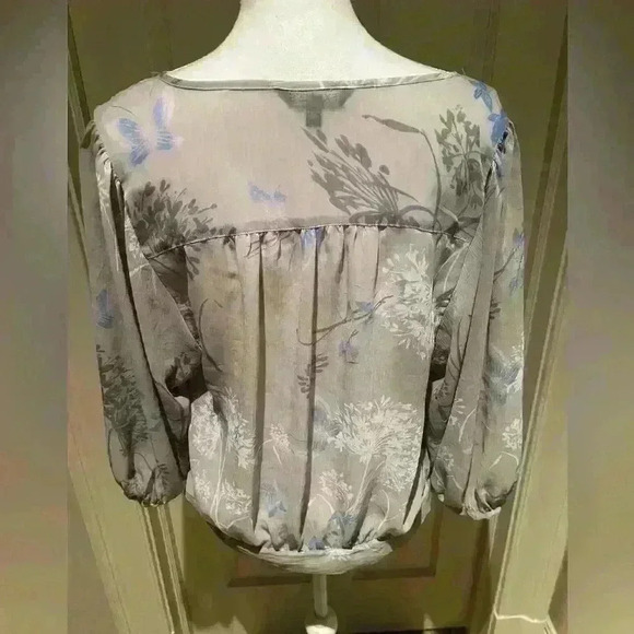 Express sheer ladies front tie blouse button down long sleeve Medium - Picture 4 of 13